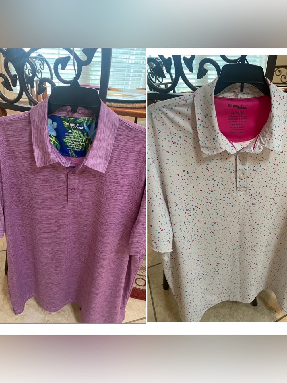 (2) Birdie Bound NewMen's Golf Purple Pattern & Pink & Teal Design Polo’s / Sz X